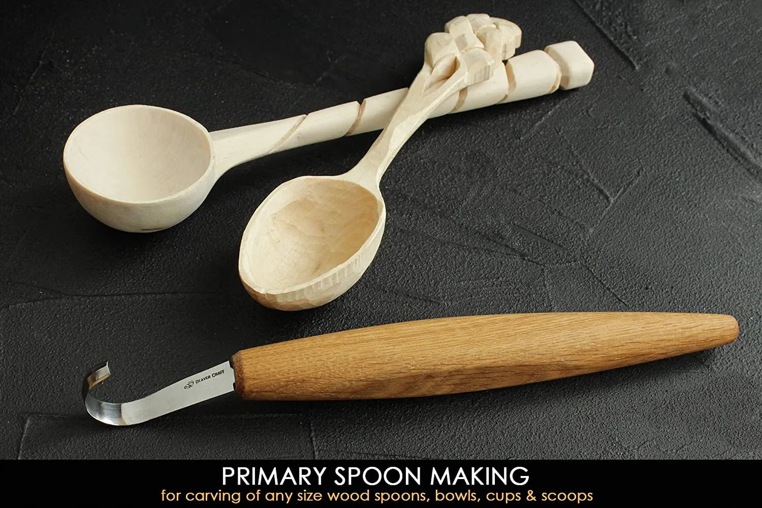 SK5 Double Bevel Spoon Carving Hook Knife with Oak Handle