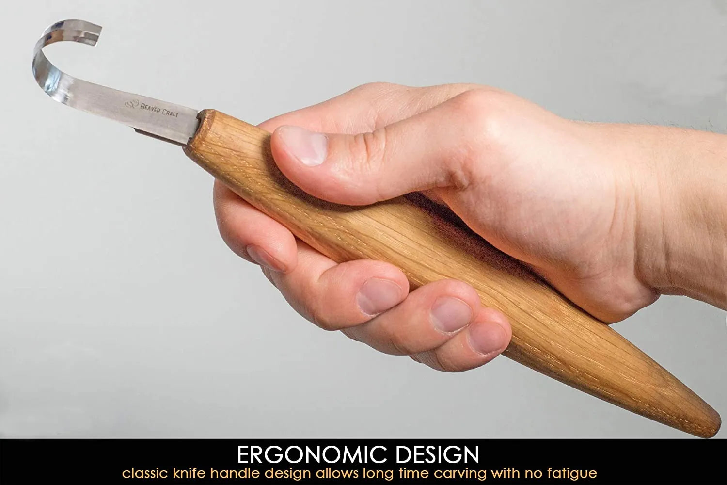 SK5 Double Bevel Spoon Carving Hook Knife with Oak Handle