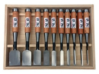 Premium Japanese Hand-Forged Chisel Set, 10 Piece Mitsuhiro Woodworking Tool Kit
