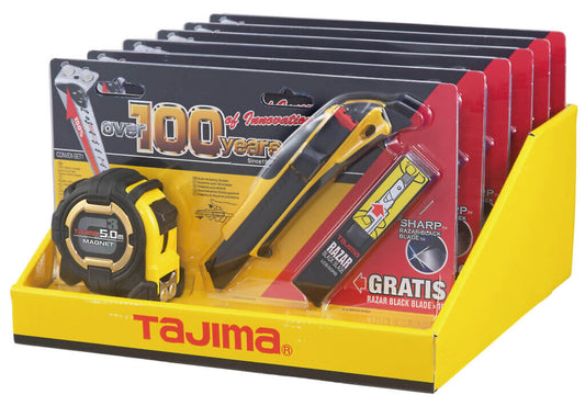 Tajima Convex Set: 5m Measuring Tape, 18mm Cutter, Razar Blades Display