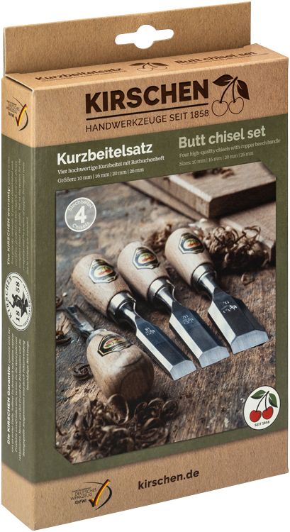 Premium 4-Piece Short Chisel Set with Red Beech Handles for Woodworking