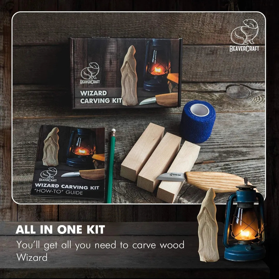 Wizard Wood Carving Starter Kit for Beginners Complete Whittling Set