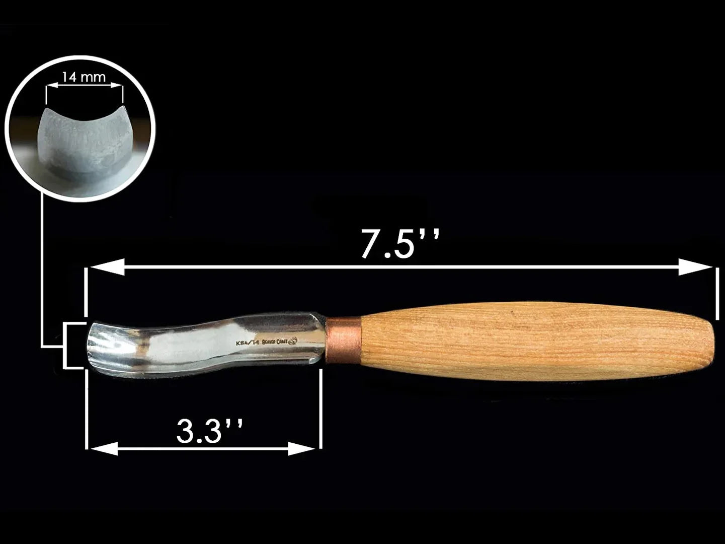 BeaverCraft Compact Short Bent Wood Carving Gouge Sweep #8